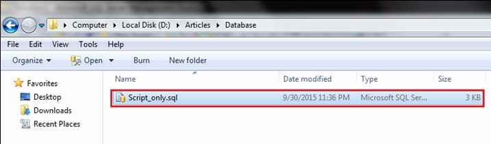 generated database script with Schema only option
